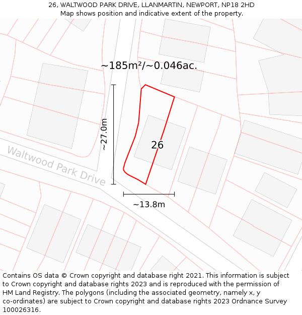 26, WALTWOOD PARK DRIVE, LLANMARTIN, NEWPORT, NP18 2HD: Plot and title map