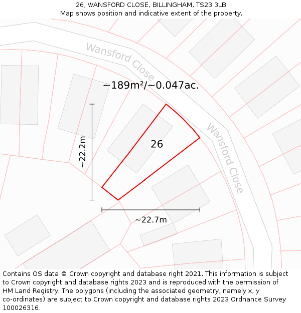 26, WANSFORD CLOSE, BILLINGHAM, TS23 3LB: Plot and title map