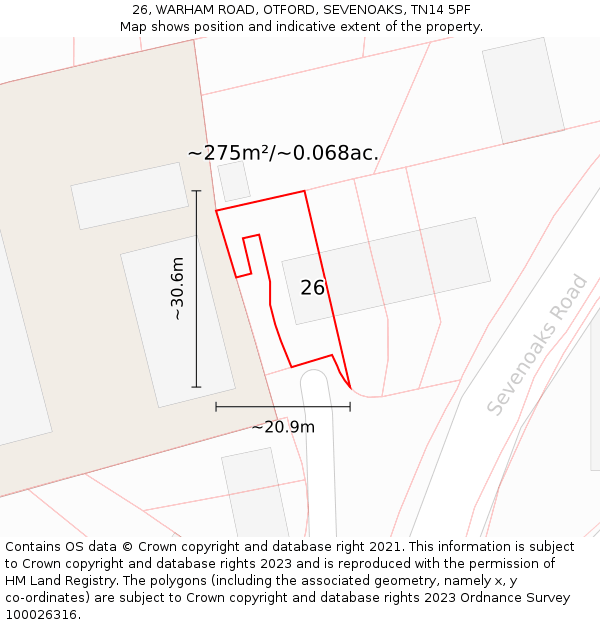 26, WARHAM ROAD, OTFORD, SEVENOAKS, TN14 5PF: Plot and title map