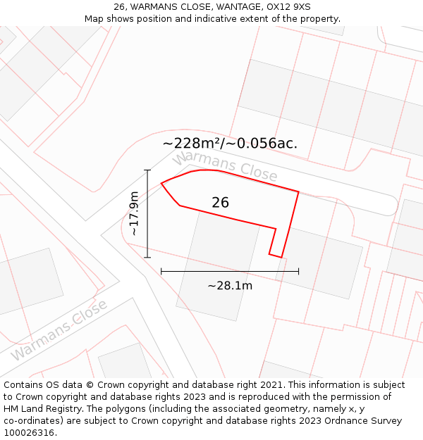 26, WARMANS CLOSE, WANTAGE, OX12 9XS: Plot and title map