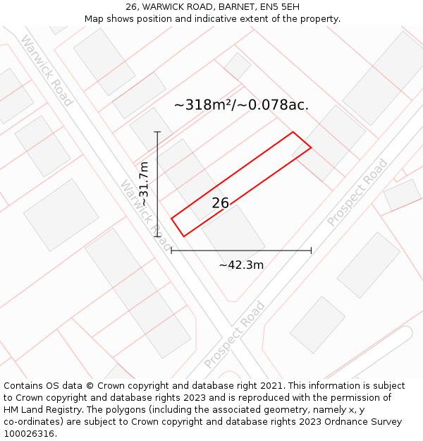 26, WARWICK ROAD, BARNET, EN5 5EH: Plot and title map