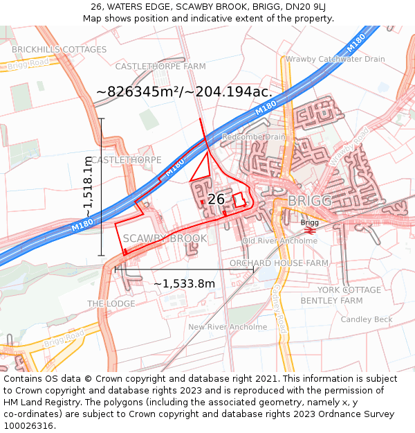 26, WATERS EDGE, SCAWBY BROOK, BRIGG, DN20 9LJ: Plot and title map