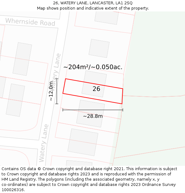 26, WATERY LANE, LANCASTER, LA1 2SQ: Plot and title map