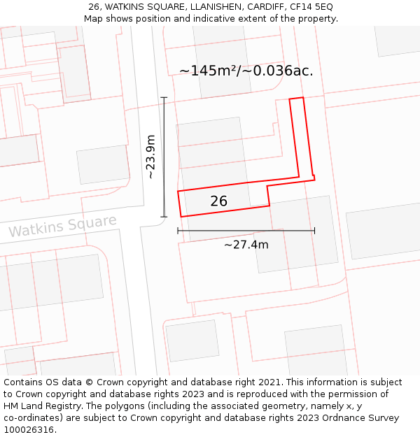 26, WATKINS SQUARE, LLANISHEN, CARDIFF, CF14 5EQ: Plot and title map