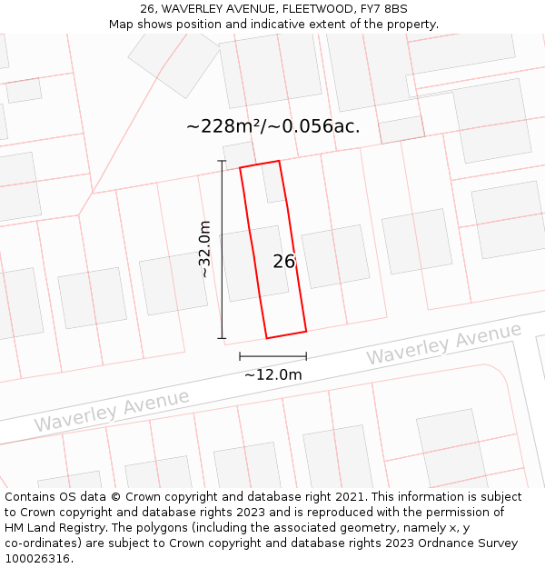 26, WAVERLEY AVENUE, FLEETWOOD, FY7 8BS: Plot and title map