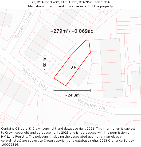 26, WEALDEN WAY, TILEHURST, READING, RG30 6DA: Plot and title map