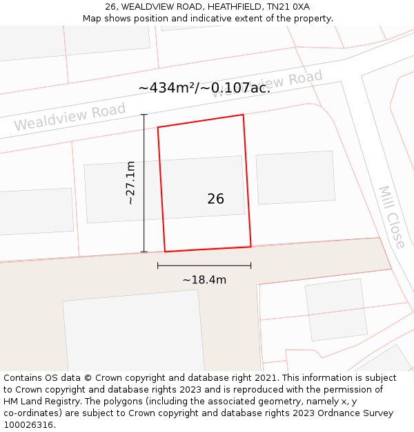 26, WEALDVIEW ROAD, HEATHFIELD, TN21 0XA: Plot and title map