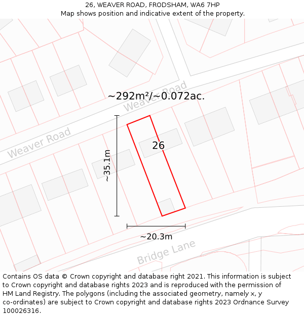 26, WEAVER ROAD, FRODSHAM, WA6 7HP: Plot and title map