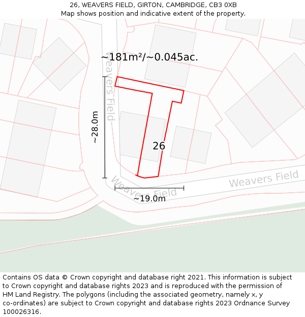 26, WEAVERS FIELD, GIRTON, CAMBRIDGE, CB3 0XB: Plot and title map