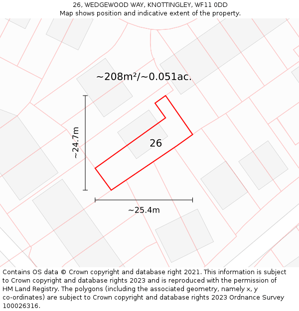 26, WEDGEWOOD WAY, KNOTTINGLEY, WF11 0DD: Plot and title map