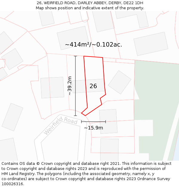 26, WEIRFIELD ROAD, DARLEY ABBEY, DERBY, DE22 1DH: Plot and title map