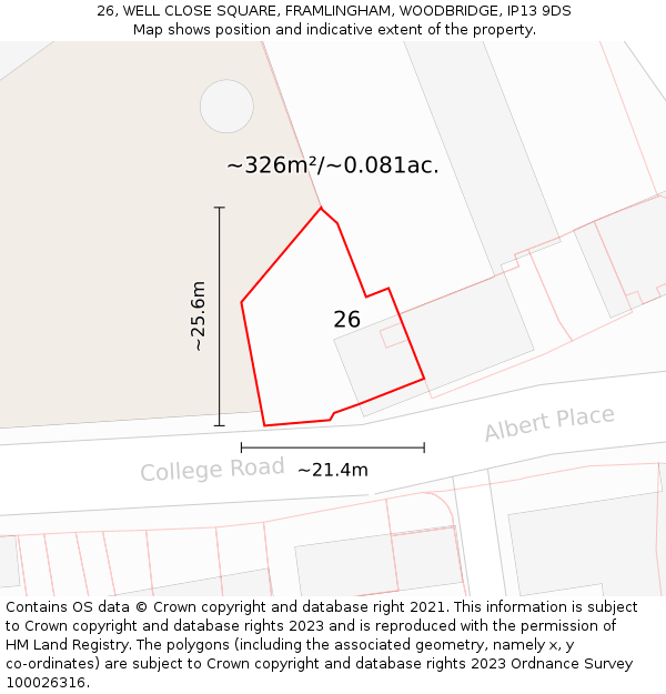 26, WELL CLOSE SQUARE, FRAMLINGHAM, WOODBRIDGE, IP13 9DS: Plot and title map