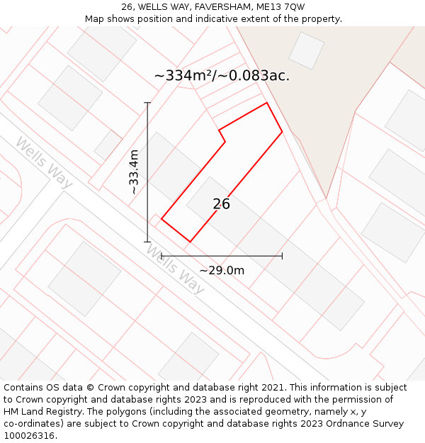 26, WELLS WAY, FAVERSHAM, ME13 7QW: Plot and title map