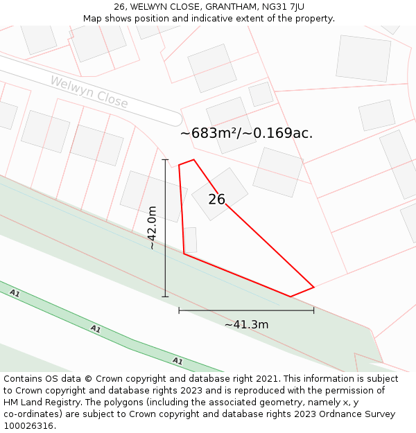 26, WELWYN CLOSE, GRANTHAM, NG31 7JU: Plot and title map