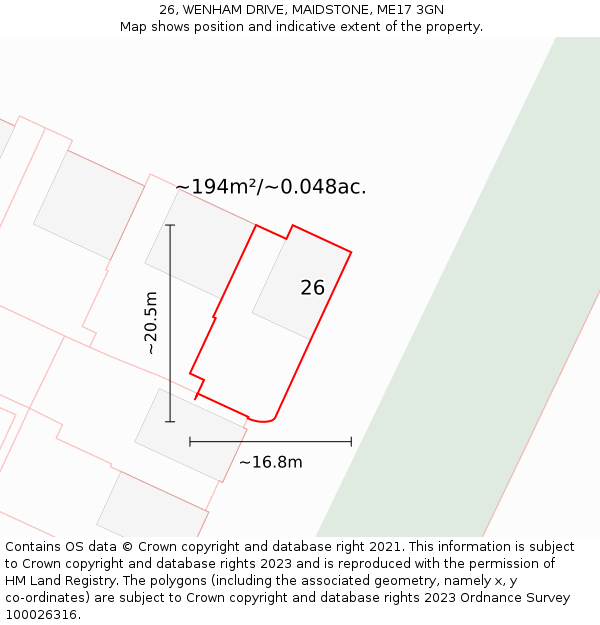 26, WENHAM DRIVE, MAIDSTONE, ME17 3GN: Plot and title map