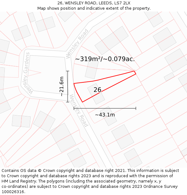 26, WENSLEY ROAD, LEEDS, LS7 2LX: Plot and title map