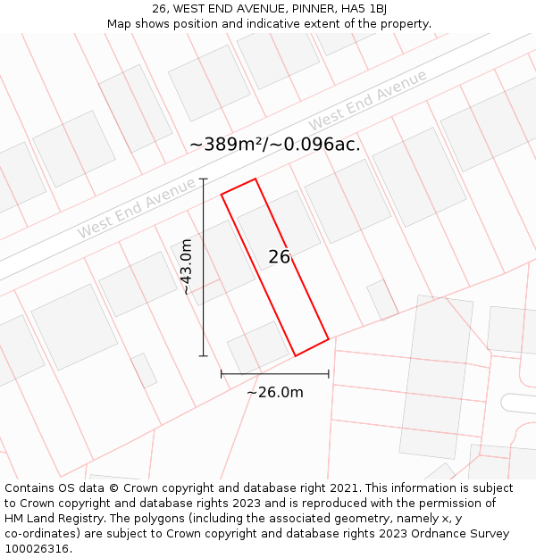 26, WEST END AVENUE, PINNER, HA5 1BJ: Plot and title map