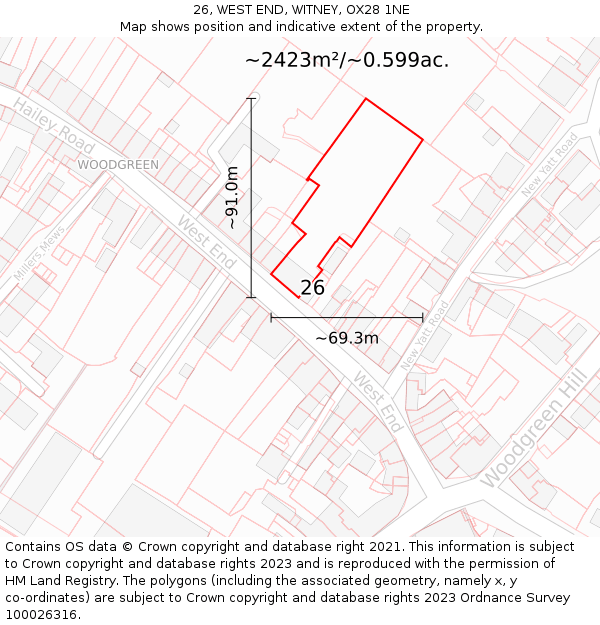 26, WEST END, WITNEY, OX28 1NE: Plot and title map