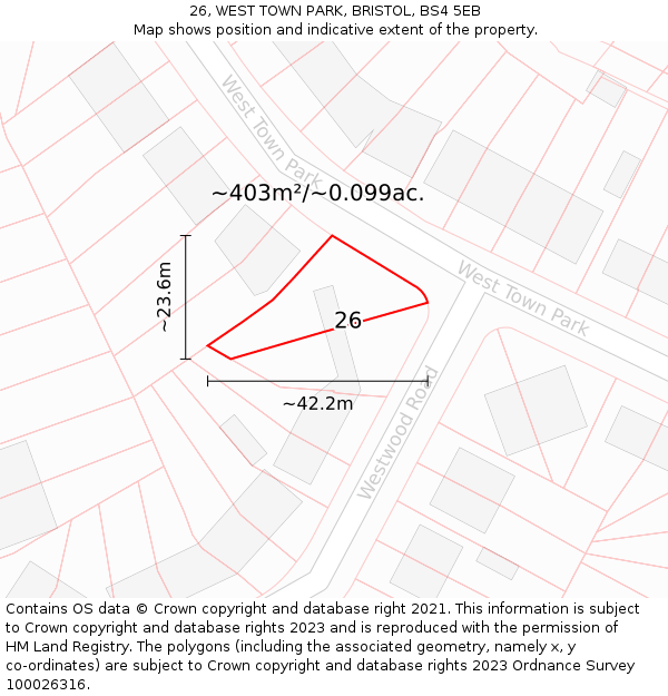 26, WEST TOWN PARK, BRISTOL, BS4 5EB: Plot and title map