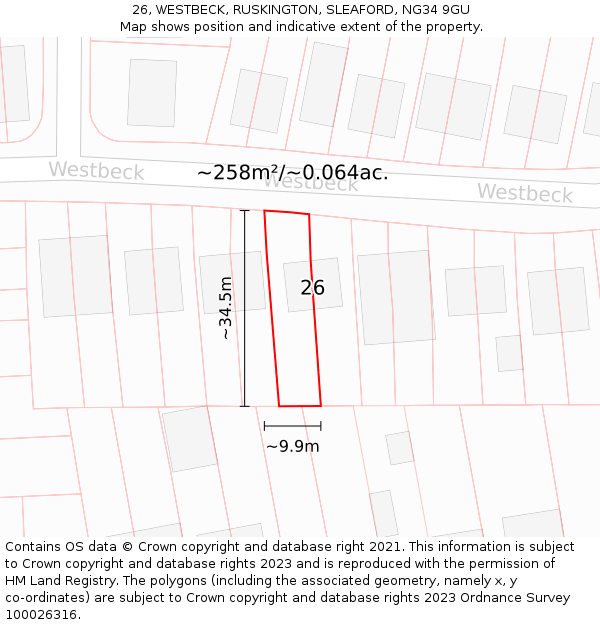 26, WESTBECK, RUSKINGTON, SLEAFORD, NG34 9GU: Plot and title map