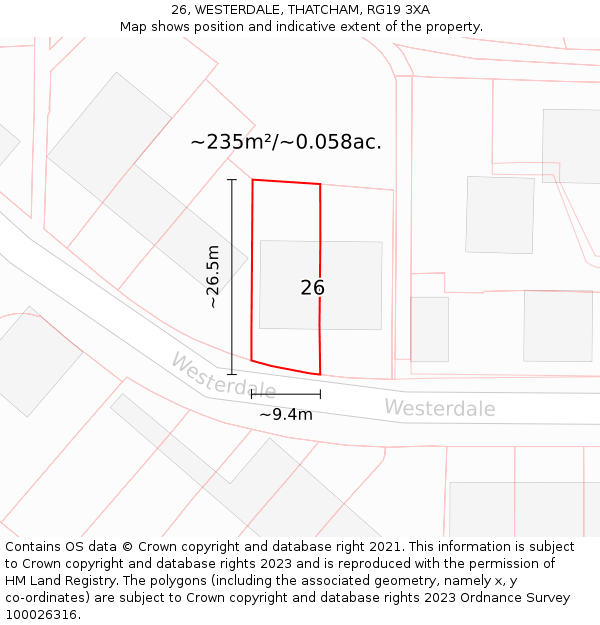 26, WESTERDALE, THATCHAM, RG19 3XA: Plot and title map