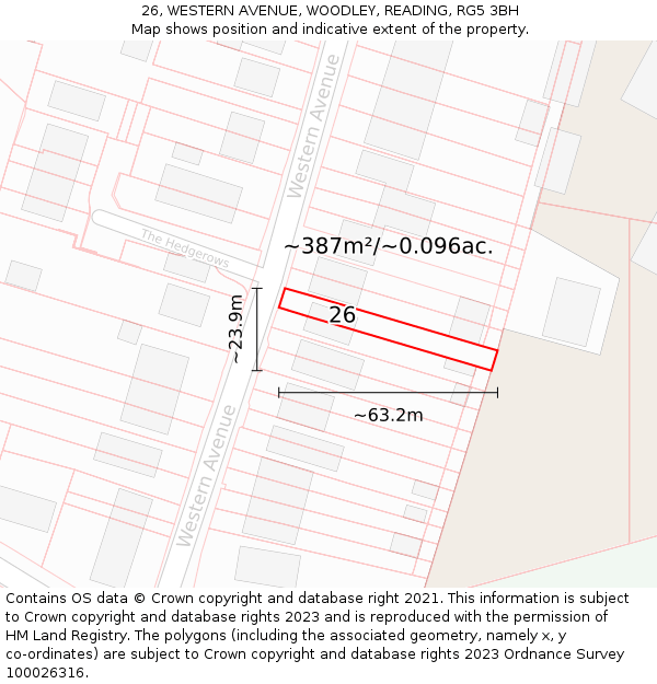 26, WESTERN AVENUE, WOODLEY, READING, RG5 3BH: Plot and title map