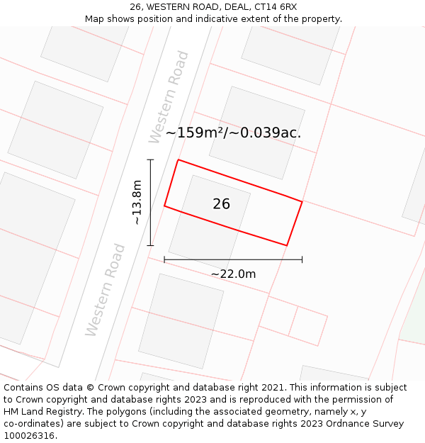 26, WESTERN ROAD, DEAL, CT14 6RX: Plot and title map