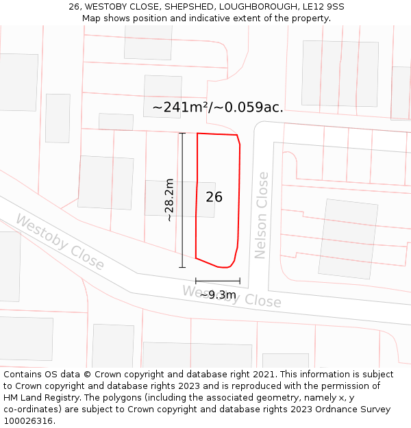 26, WESTOBY CLOSE, SHEPSHED, LOUGHBOROUGH, LE12 9SS: Plot and title map