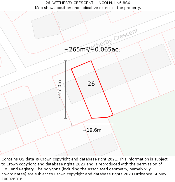 26, WETHERBY CRESCENT, LINCOLN, LN6 8SX: Plot and title map