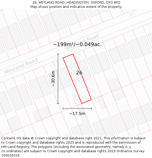 26, WEYLAND ROAD, HEADINGTON, OXFORD, OX3 8PD: Plot and title map