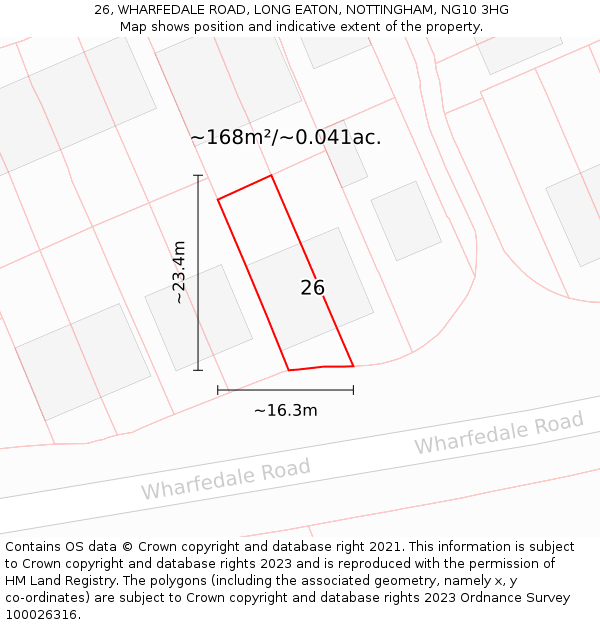 26, WHARFEDALE ROAD, LONG EATON, NOTTINGHAM, NG10 3HG: Plot and title map