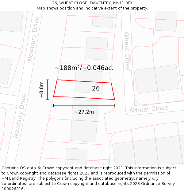 26, WHEAT CLOSE, DAVENTRY, NN11 0FX: Plot and title map