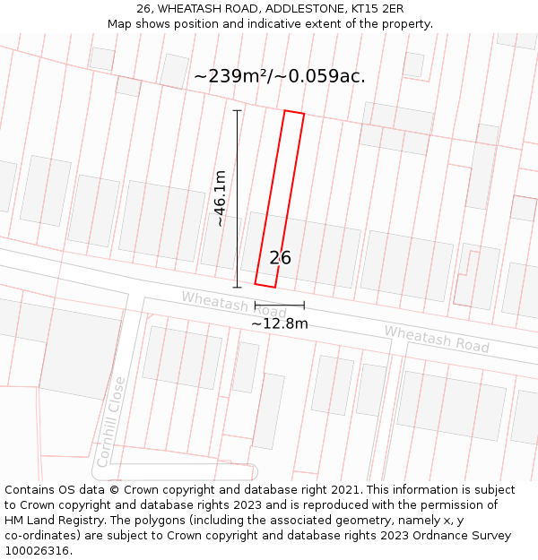 26, WHEATASH ROAD, ADDLESTONE, KT15 2ER: Plot and title map