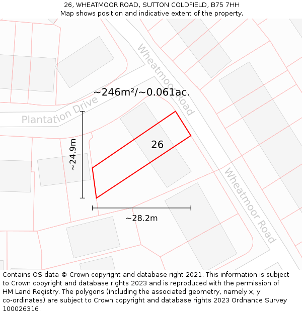 26, WHEATMOOR ROAD, SUTTON COLDFIELD, B75 7HH: Plot and title map