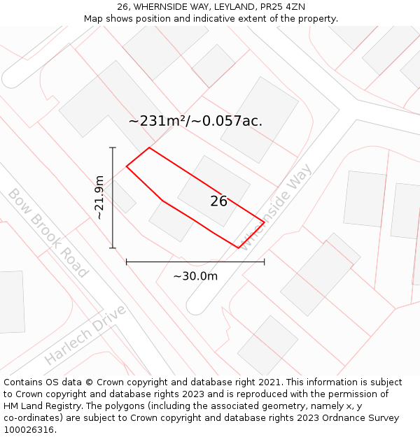26, WHERNSIDE WAY, LEYLAND, PR25 4ZN: Plot and title map
