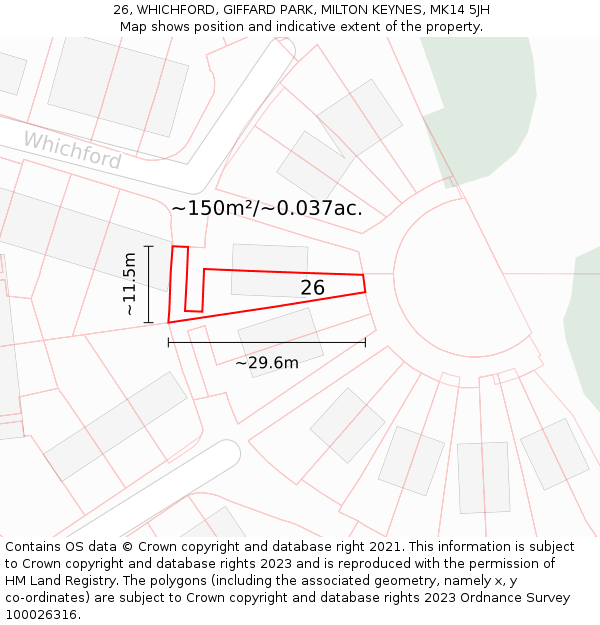 26, WHICHFORD, GIFFARD PARK, MILTON KEYNES, MK14 5JH: Plot and title map