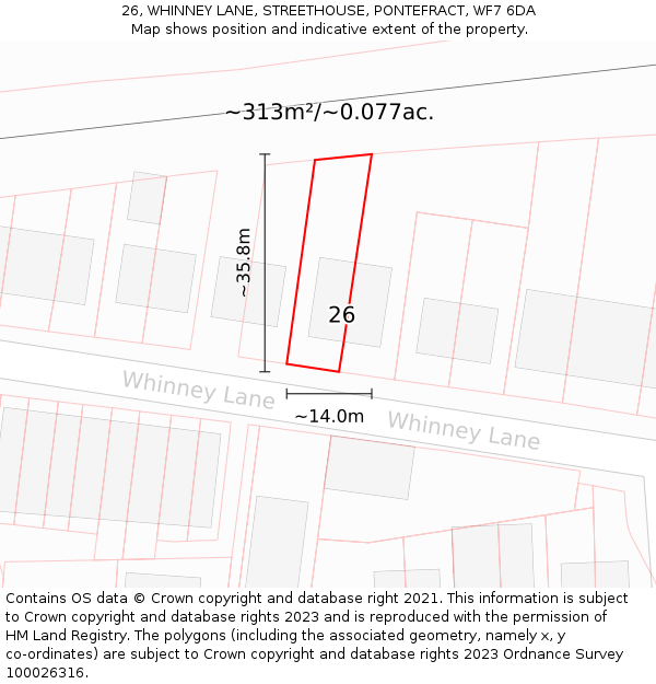 26, WHINNEY LANE, STREETHOUSE, PONTEFRACT, WF7 6DA: Plot and title map