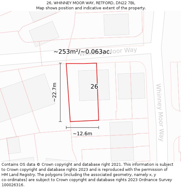 26, WHINNEY MOOR WAY, RETFORD, DN22 7BL: Plot and title map