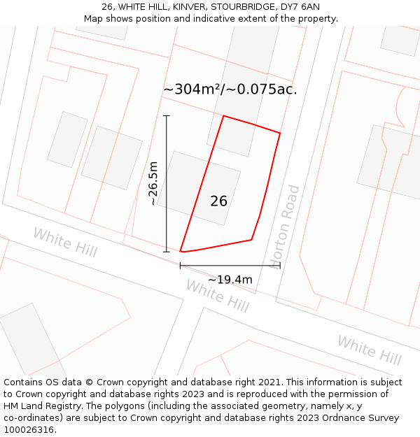 26, WHITE HILL, KINVER, STOURBRIDGE, DY7 6AN: Plot and title map