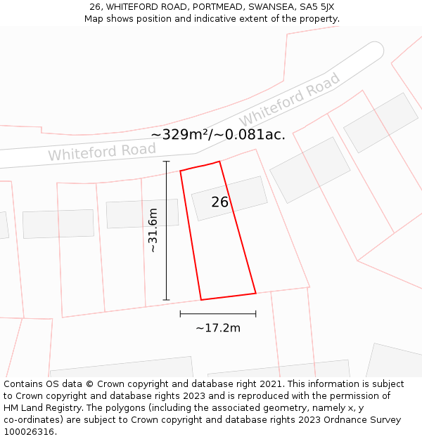26, WHITEFORD ROAD, PORTMEAD, SWANSEA, SA5 5JX: Plot and title map