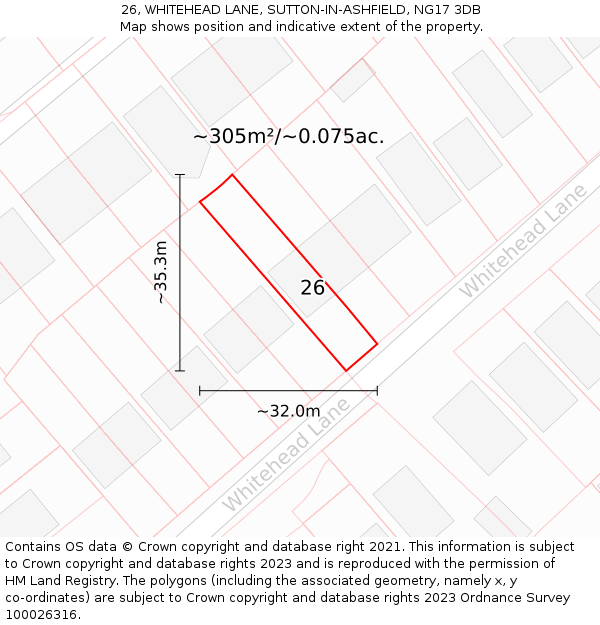 26, WHITEHEAD LANE, SUTTON-IN-ASHFIELD, NG17 3DB: Plot and title map