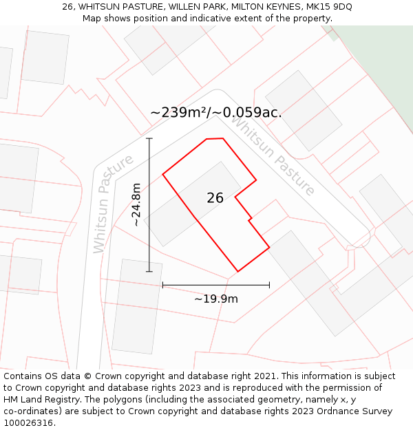 26, WHITSUN PASTURE, WILLEN PARK, MILTON KEYNES, MK15 9DQ: Plot and title map