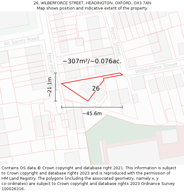 26, WILBERFORCE STREET, HEADINGTON, OXFORD, OX3 7AN: Plot and title map