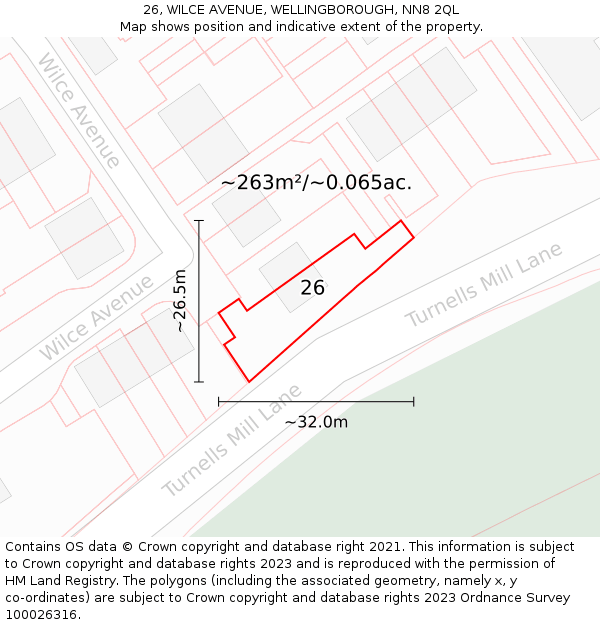 26, WILCE AVENUE, WELLINGBOROUGH, NN8 2QL: Plot and title map