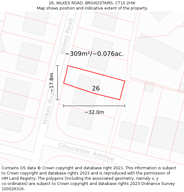 26, WILKES ROAD, BROADSTAIRS, CT10 2HW: Plot and title map