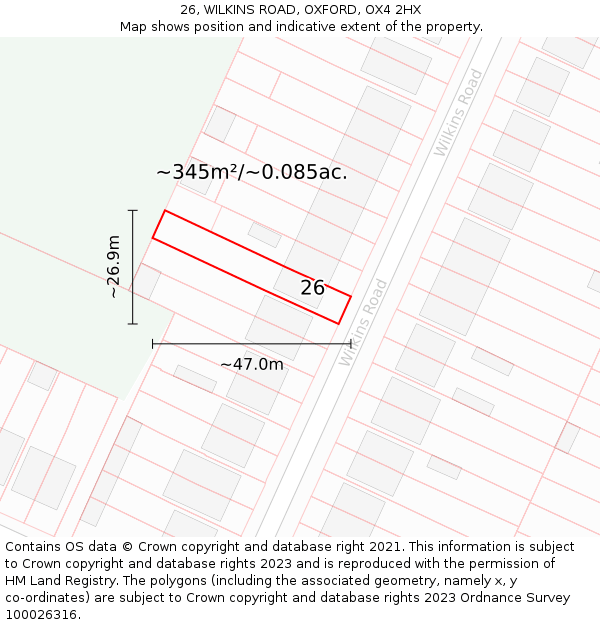 26, WILKINS ROAD, OXFORD, OX4 2HX: Plot and title map