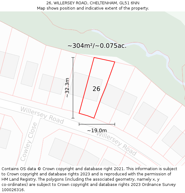 26, WILLERSEY ROAD, CHELTENHAM, GL51 6NN: Plot and title map