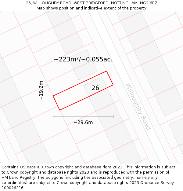 26, WILLOUGHBY ROAD, WEST BRIDGFORD, NOTTINGHAM, NG2 6EZ: Plot and title map