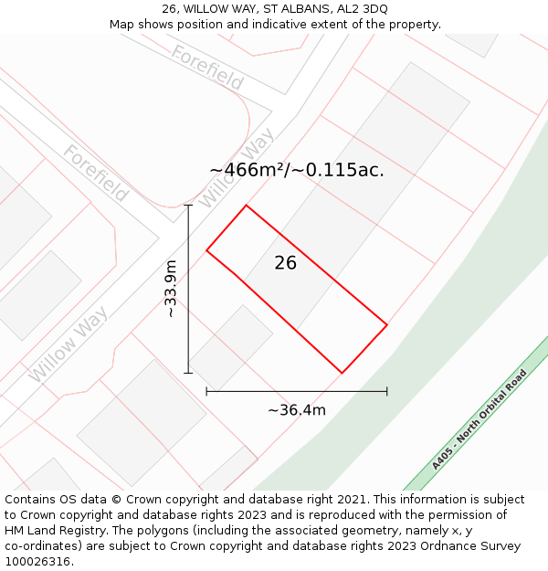 26, WILLOW WAY, ST ALBANS, AL2 3DQ: Plot and title map