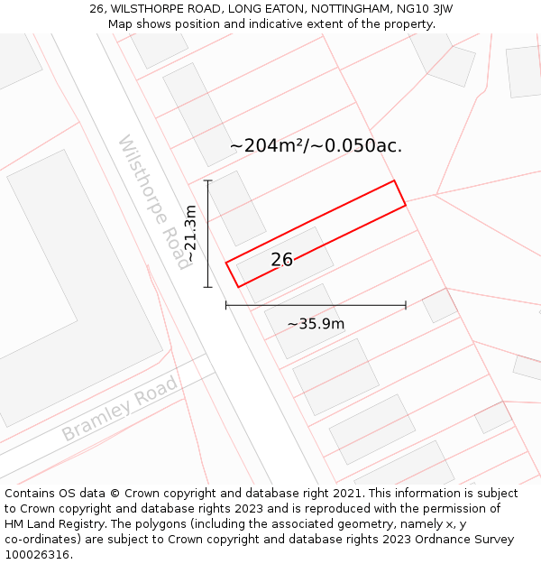 26, WILSTHORPE ROAD, LONG EATON, NOTTINGHAM, NG10 3JW: Plot and title map